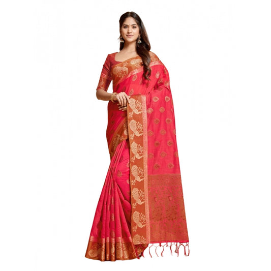 Amfyn Women's Organza Printed Saree With Unstitched Blouse (Pink, 5-6 Mtrs)