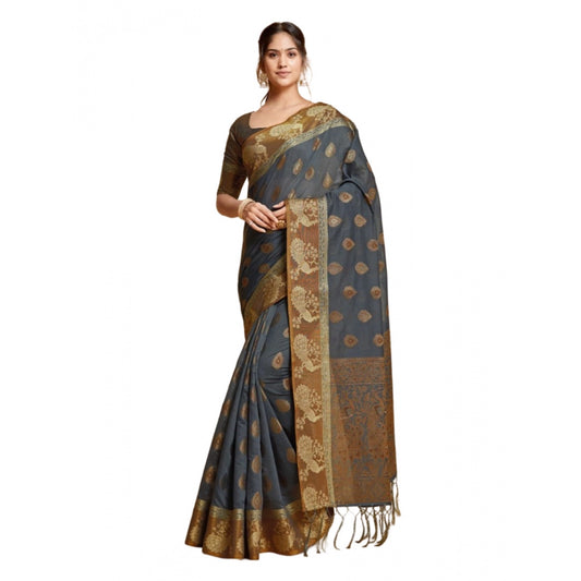 Amfyn Women's Organza Printed Saree With Unstitched Blouse (Grey, 5-6 Mtrs)