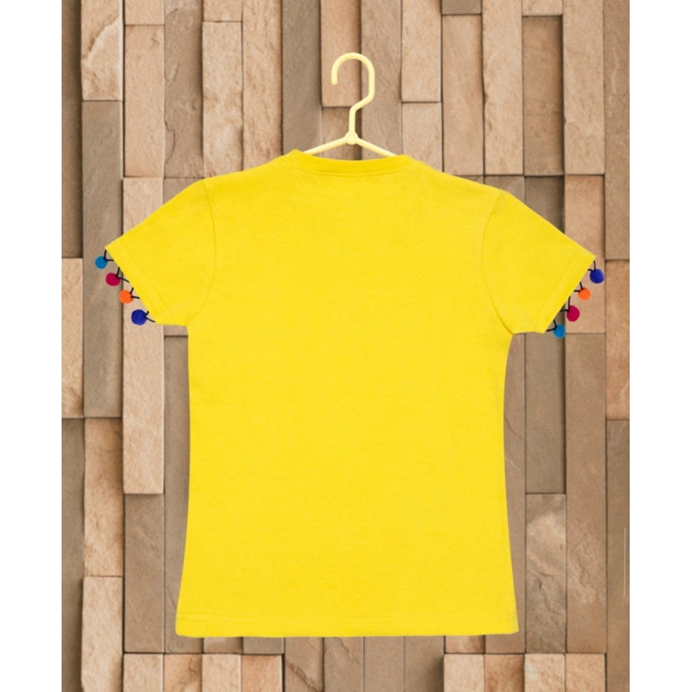 Amfyn Girl's Casual Short Sleeve Printed Cotton T Shirt (Yellow)