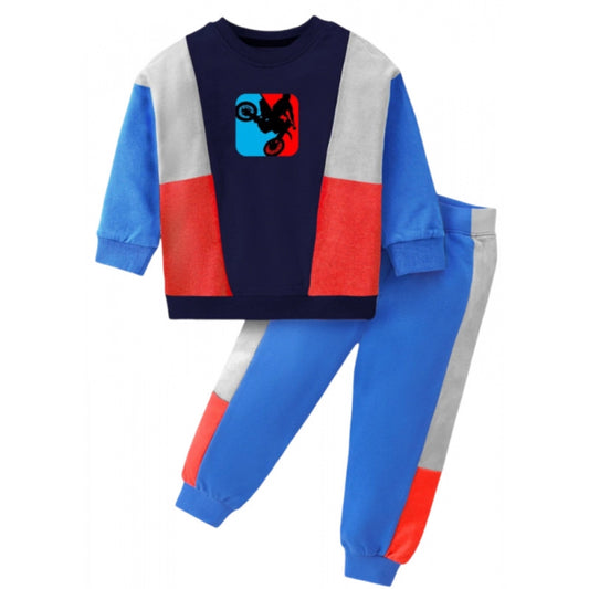 Amfyn Boy's Casual Full Sleeve Printed Cotton T Shirt With Pant (Blue)