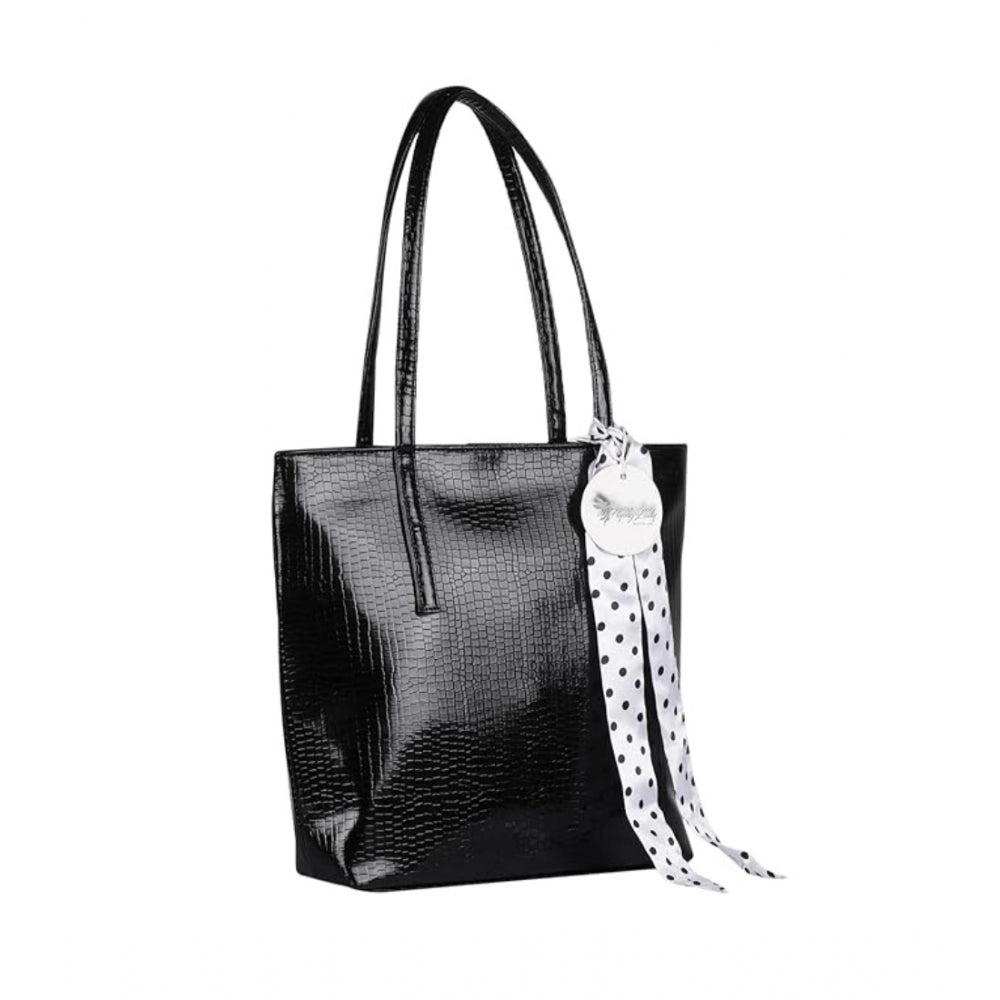 Fashion Women's Polyurethane Textured, Croc Shoulder Bag (Black)