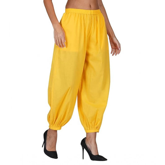 Amfyn Women's Casual Cotton Cambric Solid Elastic Waist Patiala Harem Pants (Yellow)