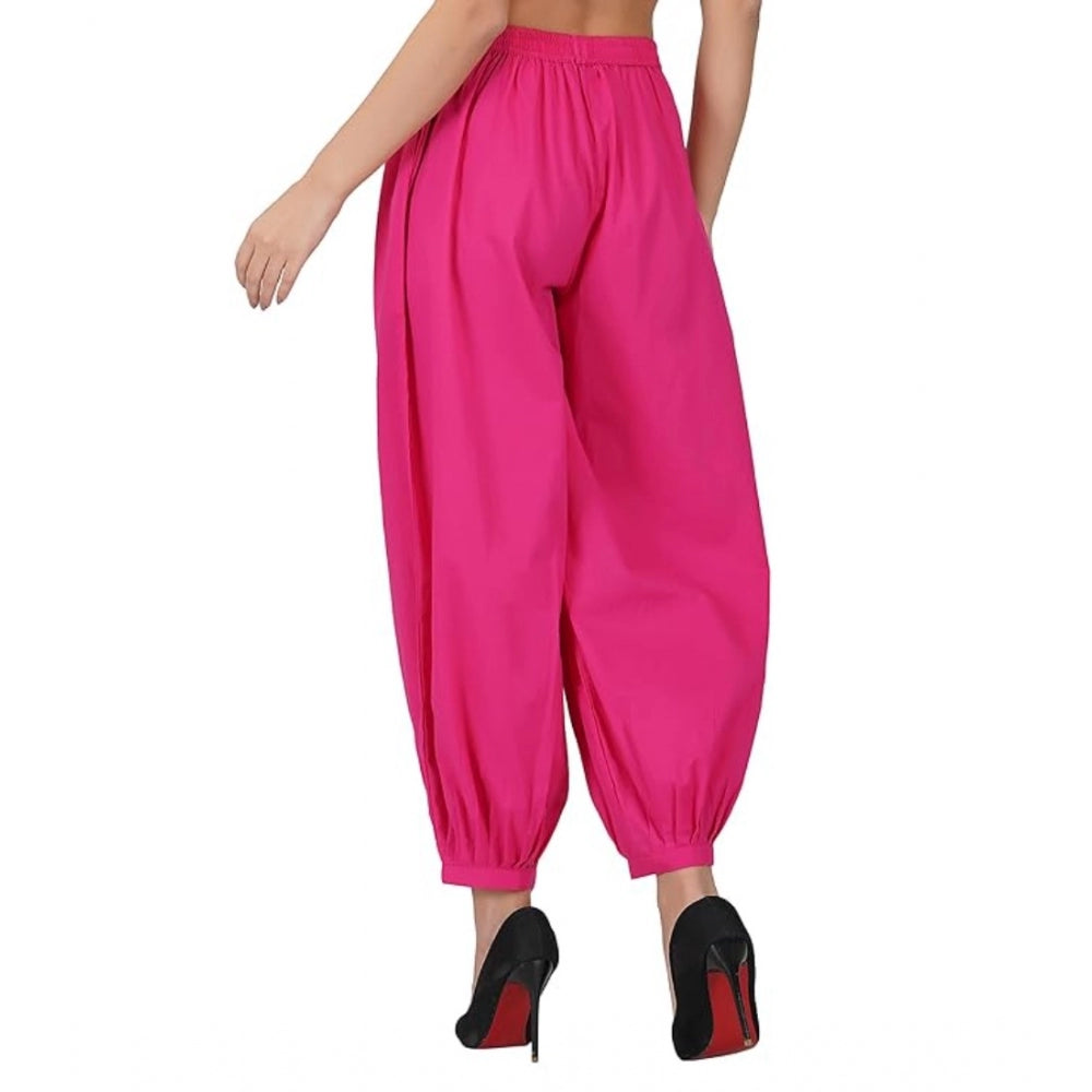 Amfyn Women's Casual Cotton Cambric Solid Elastic Waist Patiala Harem Pants (Pink)