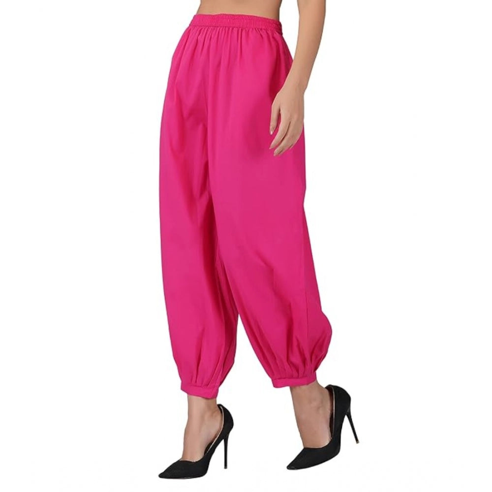 Amfyn Women's Casual Cotton Cambric Solid Elastic Waist Patiala Harem Pants (Pink)