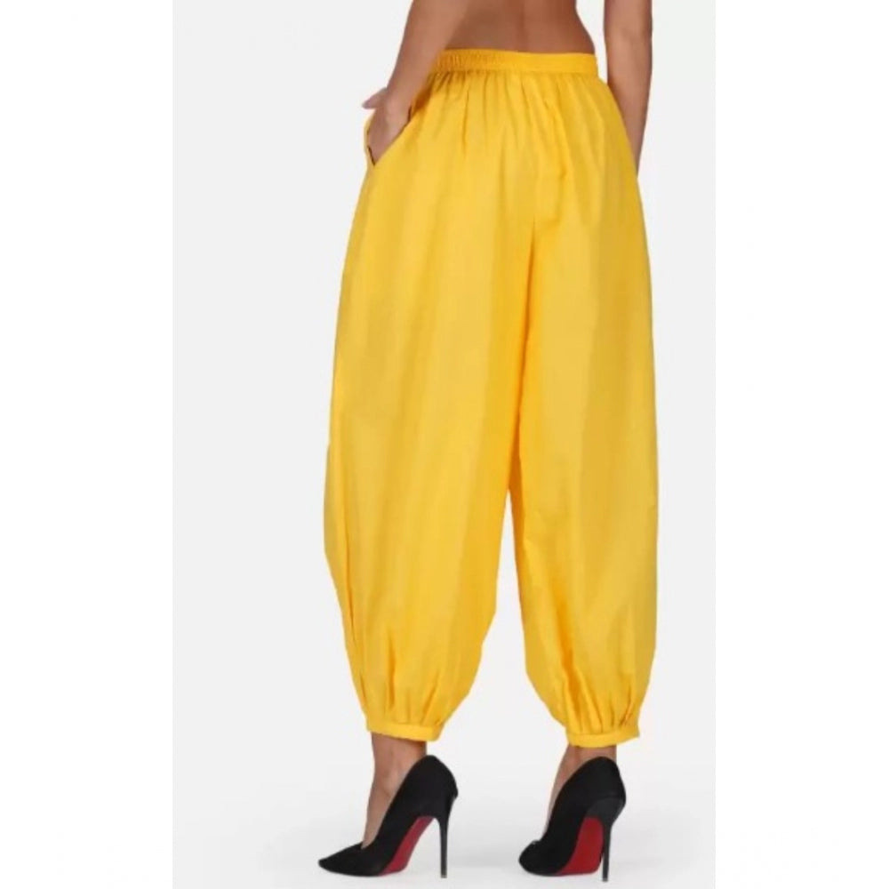 Amfyn Women's Casual Cotton Cambric Solid Elastic Waist Patiala Harem Pants (Yellow)