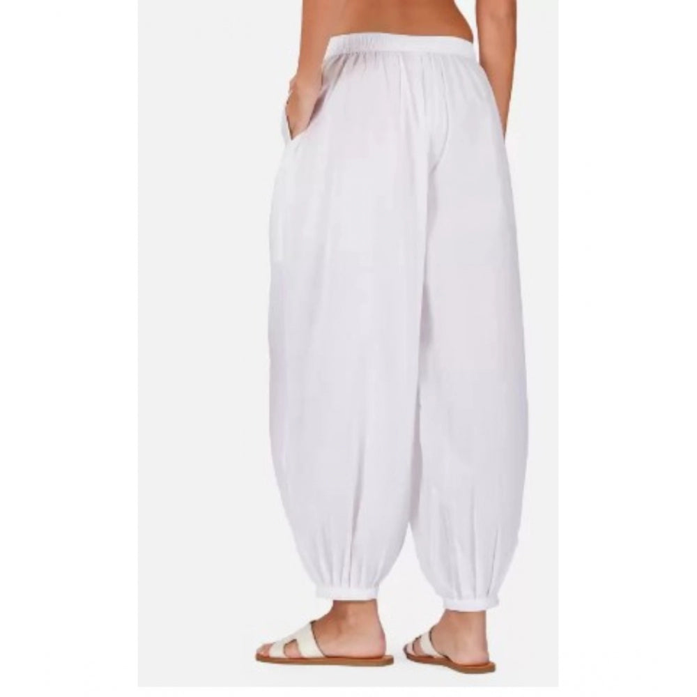 Amfyn Women's Casual Cotton Cambric Solid Elastic Waist Patiala Harem Pants (White)