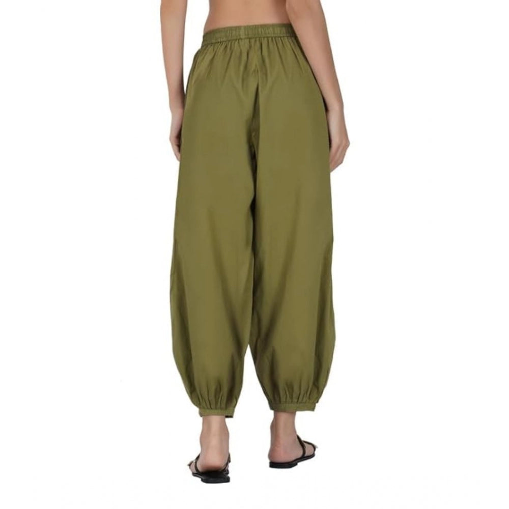 Amfyn Women's Casual Cotton Cambric Solid Elastic Waist Patiala Harem Pants (Green)