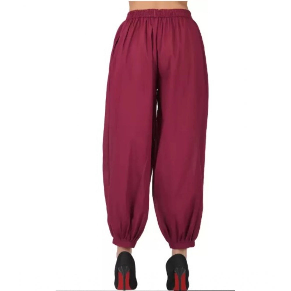 Amfyn Women's Casual Cotton Cambric Solid Elastic Waist Patiala Harem Pants (Maroon)