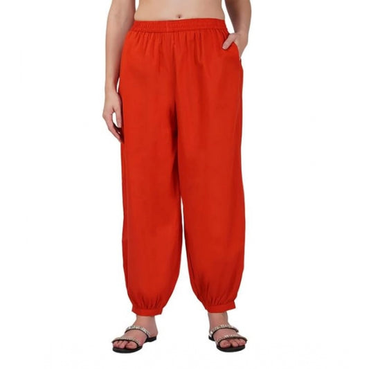 Amfyn Women's Casual Cotton Cambric Solid Elastic Waist Patiala Harem Pants (Rust)