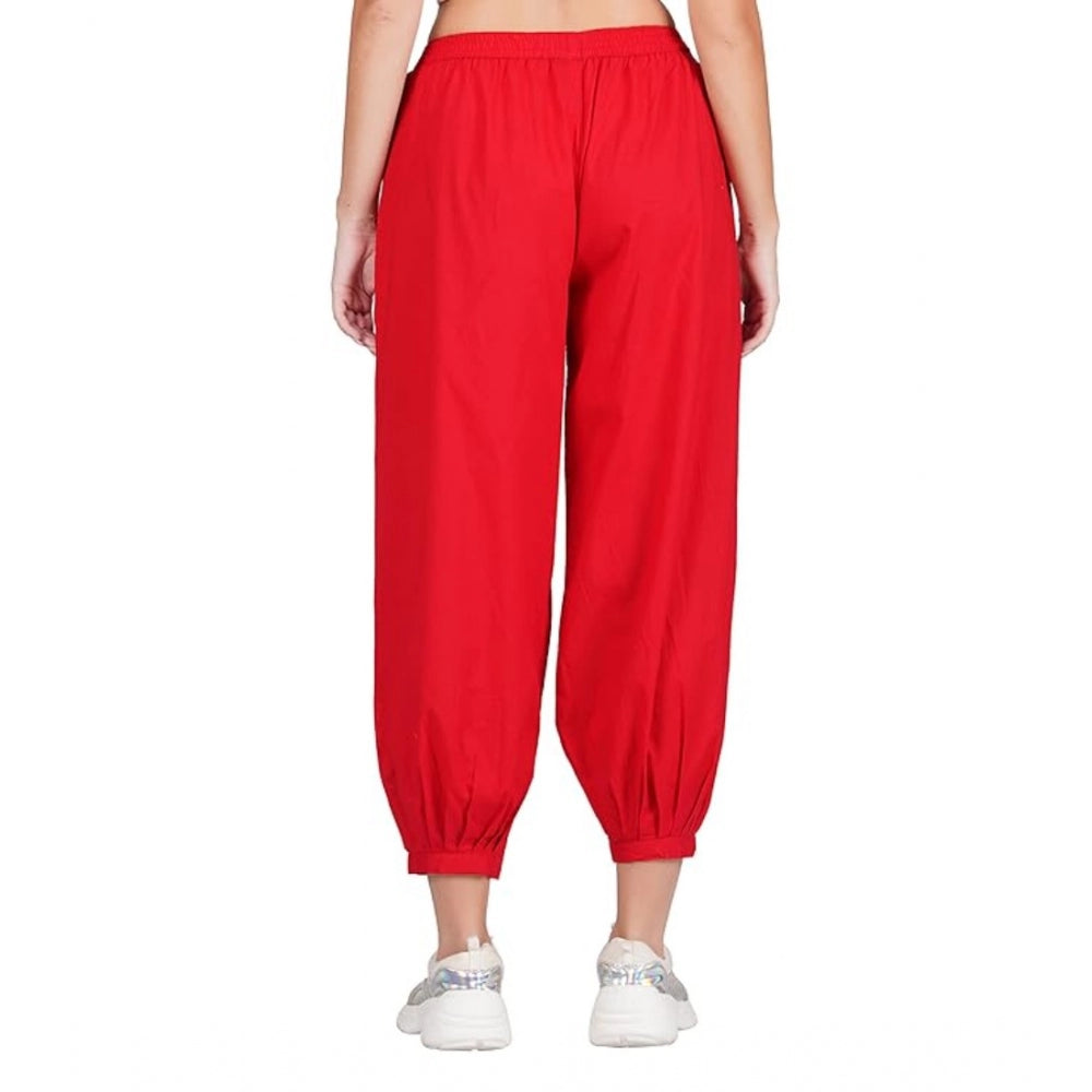 Amfyn Women's Casual Cotton Cambric Solid Elastic Waist Patiala Harem Pants (Red)