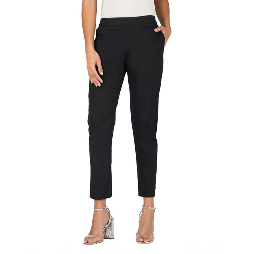 Amfyn Women's Casual Cotton Lycra Solid Trouser Pants (Black)