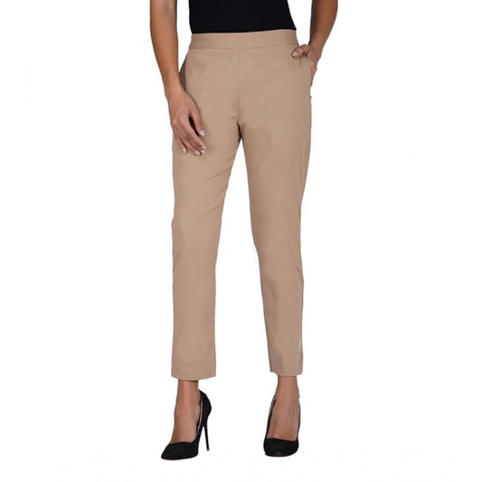 Amfyn Women's Casual Cotton Lycra Solid Trouser Pants (Beige)