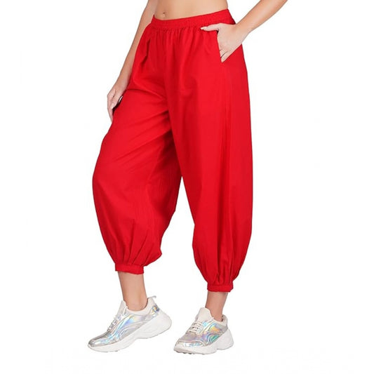 Amfyn Women's Casual Cotton Cambric Solid Elastic Waist Patiala Harem Pants (Red)