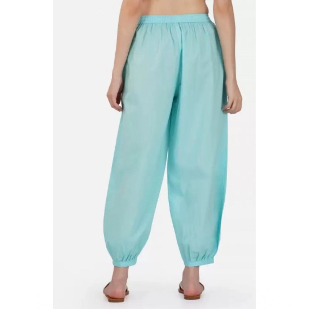 Amfyn Women's Casual Cotton Cambric Solid Elastic Waist Patiala Harem Pants (Blue)