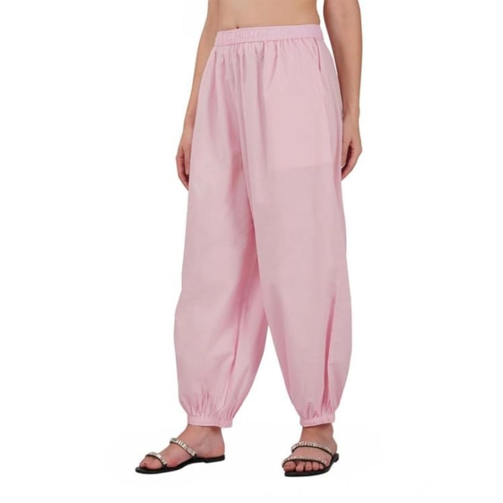 Amfyn Women's Casual Cotton Cambric Solid Elastic Waist Patiala Harem Pants (Pink)