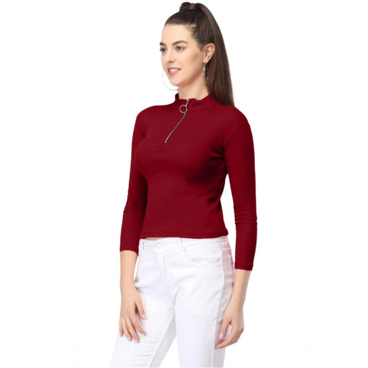 Fashion Women's Casual Cotton Blend Solid Western Top (Maroon)