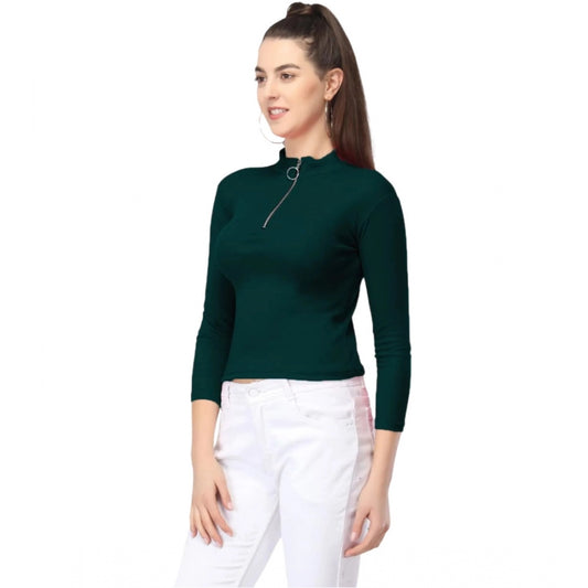 Fashion Women's Casual Cotton Blend Solid Western Top (Dark Green)