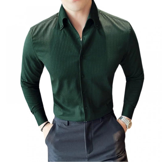 Amfyn Men's Casual Full Sleeve Striped Cotton Blended Shirt (Green)