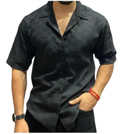 Amfyn Men's Casual Full Sleeve Strip Line Cotton Blended Shirt (Black)