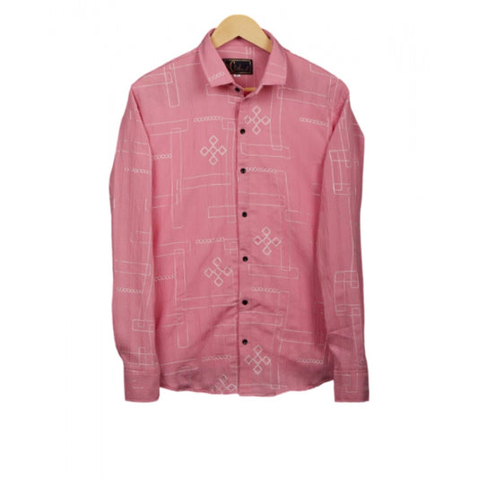 Amfyn Men's Casual Full Sleeve Printed Cotton Blended Shirt (Pink)