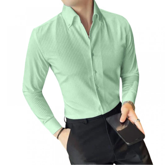 Amfyn Men's Casual Full Sleeve Striped Cotton Blended Shirt (Light Green)