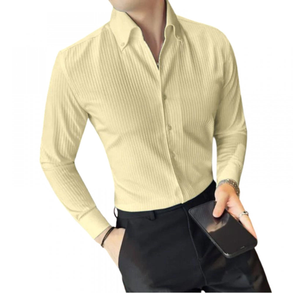 Amfyn Men's Casual Full Sleeve Striped Cotton Blended Shirt (Yellow)