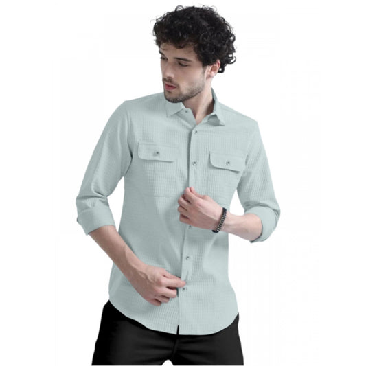 Amfyn Men's Casual Full Sleeve Striped Cotton Blended Shirt (Light Green)