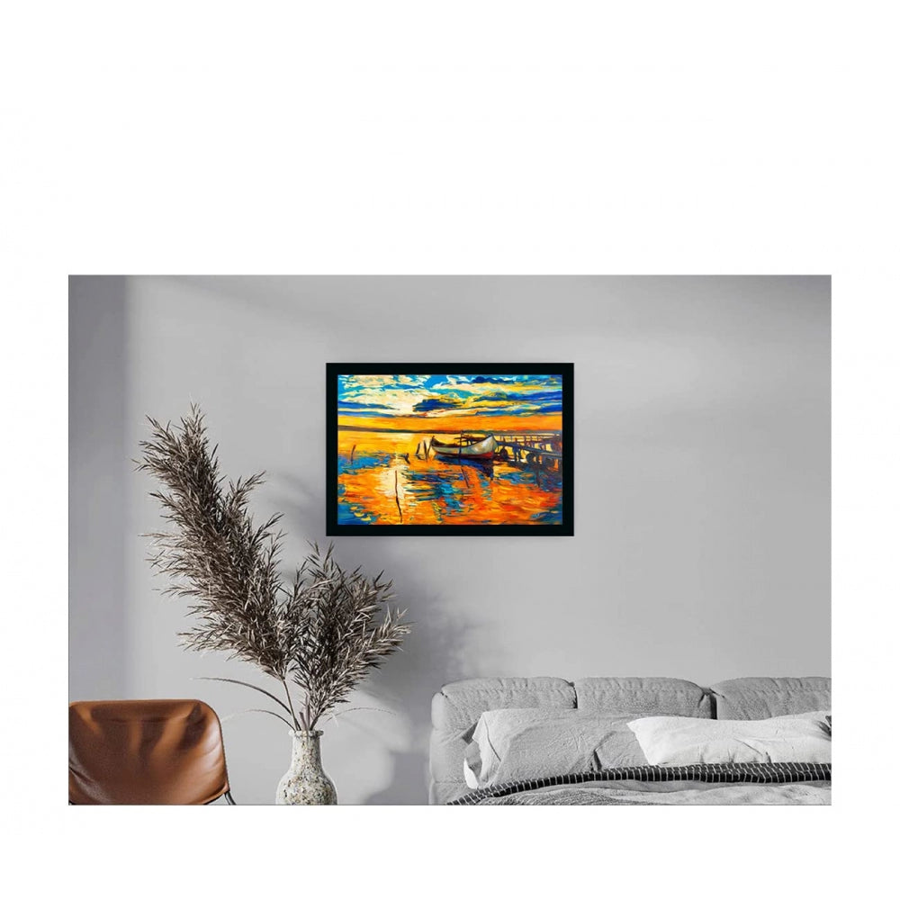 Amfyn Boat Painting Painting with Synthetic Photo Frame (Multicolor)