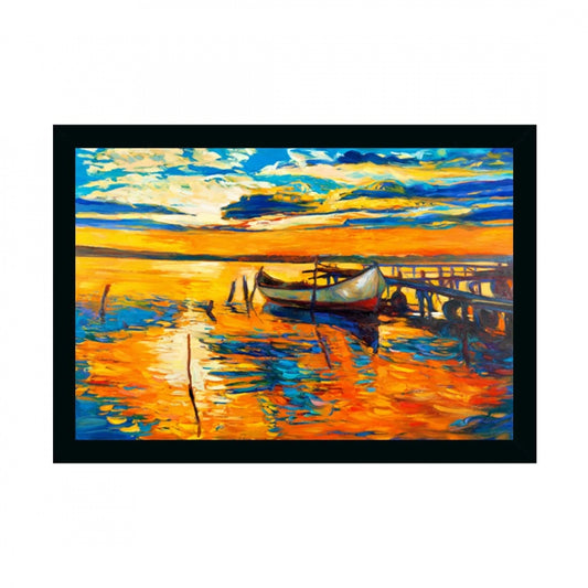 Amfyn Boat Painting Painting with Synthetic Photo Frame (Multicolor)