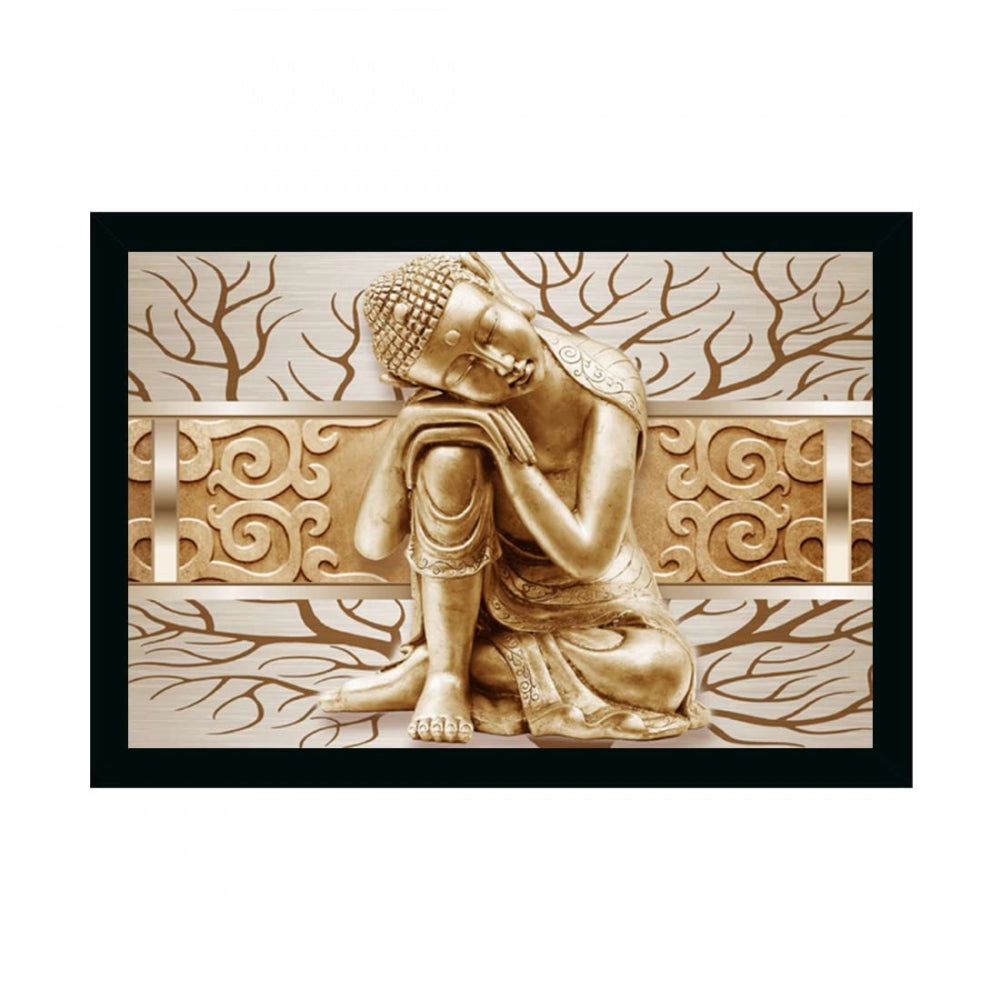 Amfyn Buddha Painting with Synthetic Photo Frame (Multicolor)