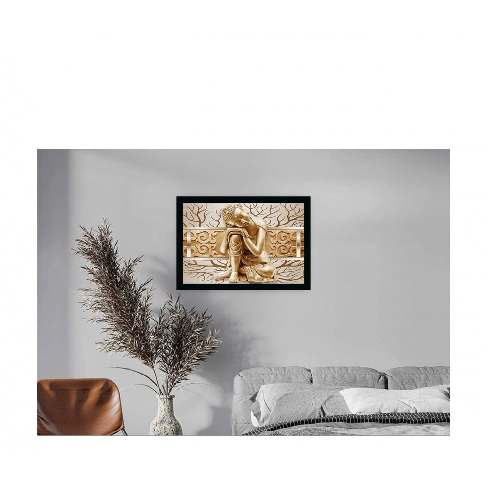 Amfyn Buddha Painting with Synthetic Photo Frame (Multicolor)