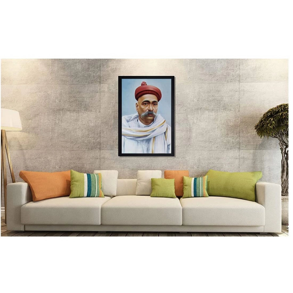 Amfyn Bal Gangadhar Tilak Painting with Synthetic Photo Frame (Multicolor)