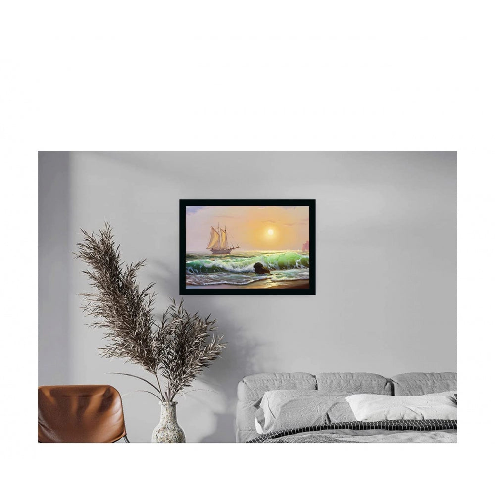 Amfyn Boat Painting Painting with Synthetic Photo Frame (Multicolor)