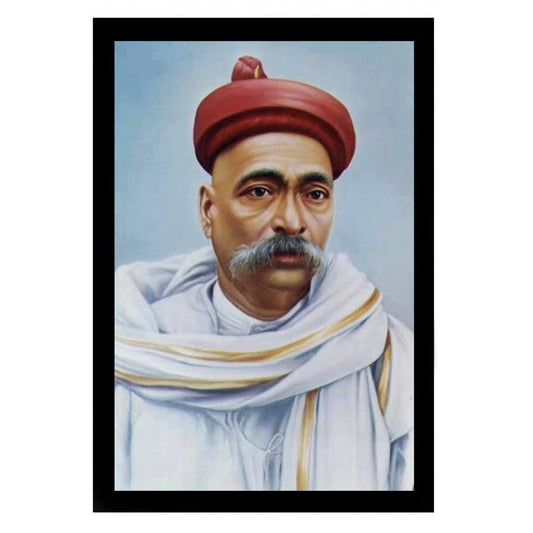 Amfyn Bal Gangadhar Tilak Painting with Synthetic Photo Frame (Multicolor)