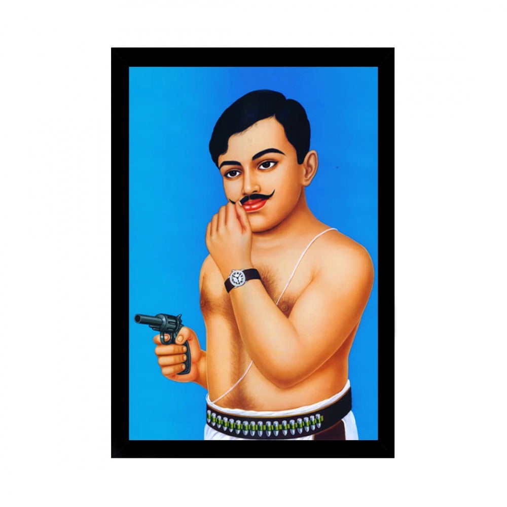 Amfyn Chandra Shekhar Azad Painting with Synthetic Photo Frame (Multicolor)