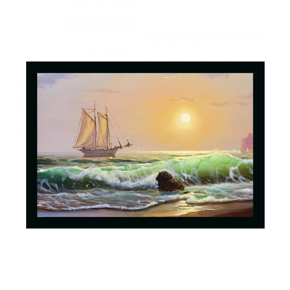 Amfyn Boat Painting Painting with Synthetic Photo Frame (Multicolor)