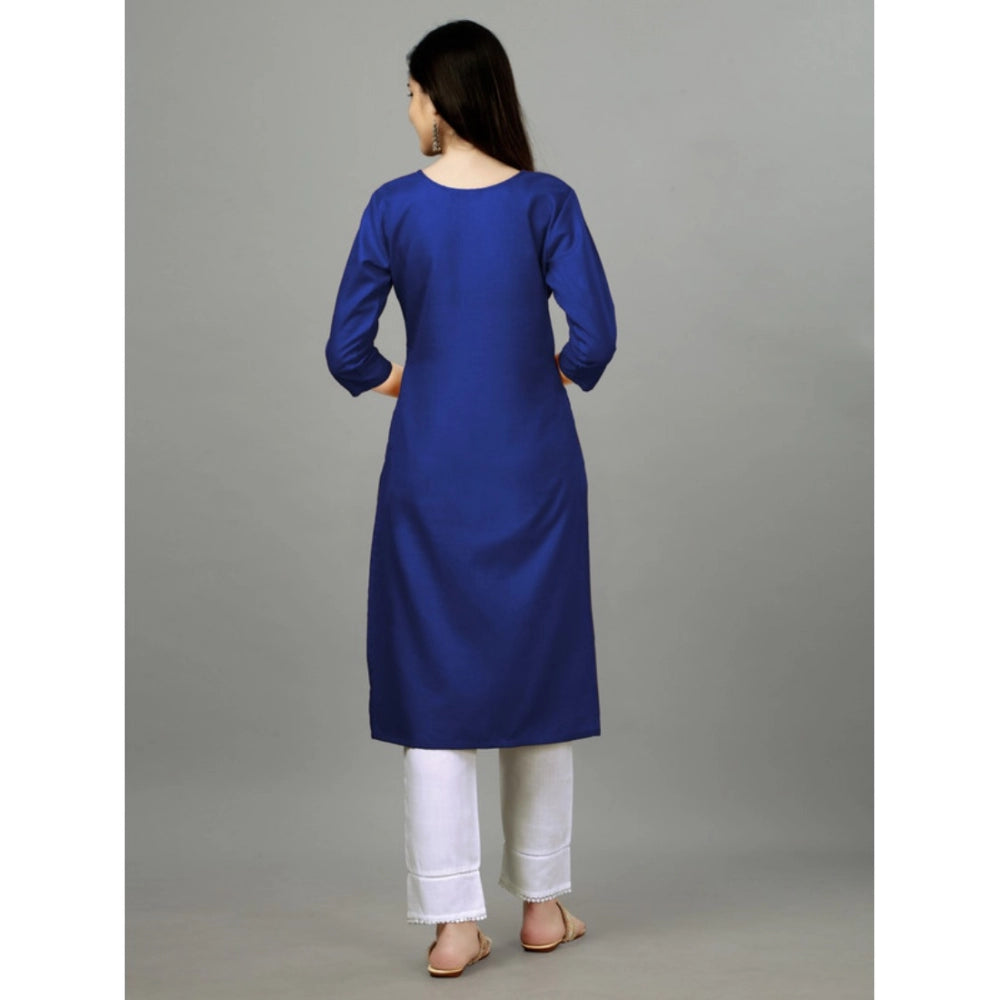 Amfyn Women's Casual 3-4 th Sleeve Embroidery Cotton Kurti (Blue)