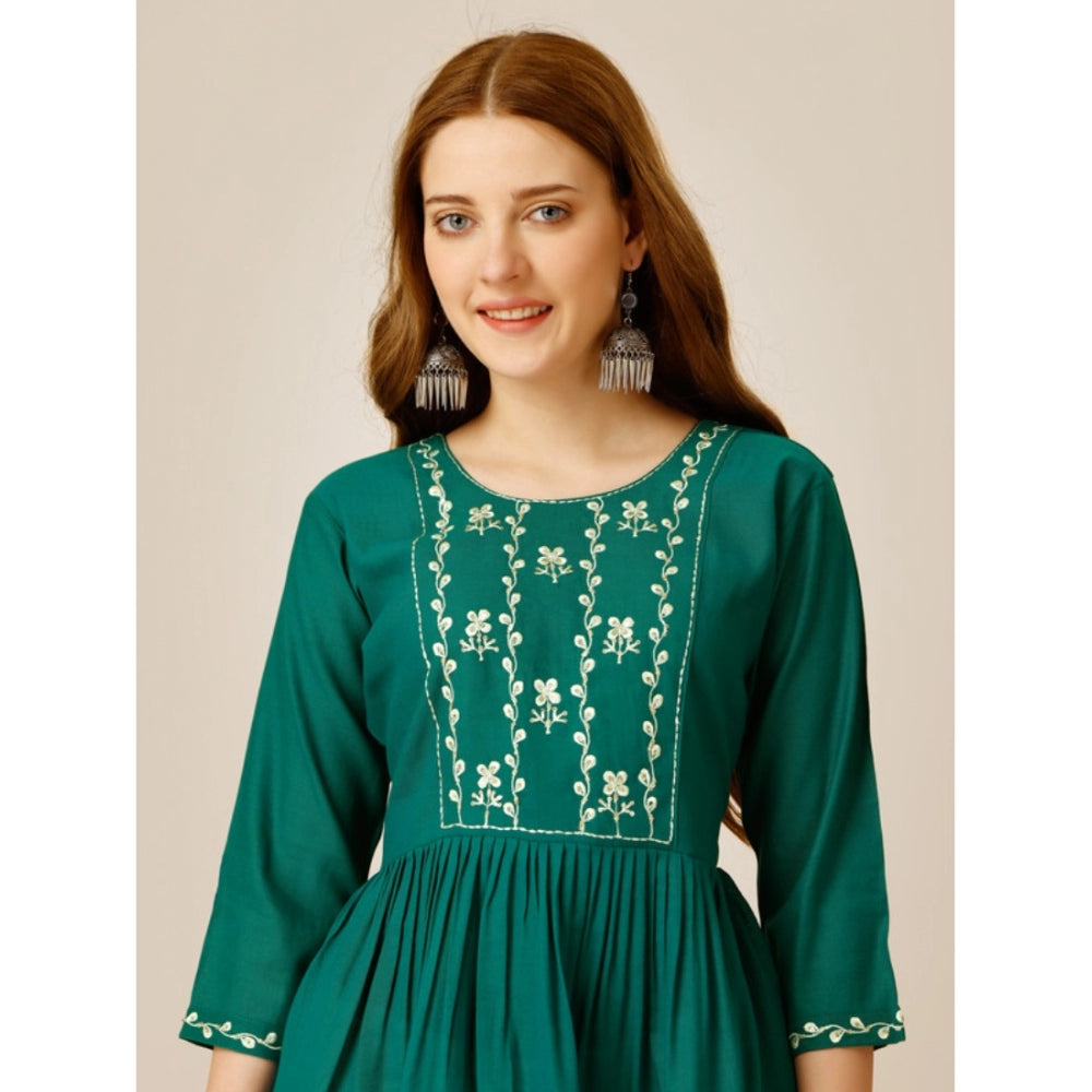 Amfyn Women's Casual 3-4 th Sleeve Embroidered Rayon Tunic Top (Light Green)