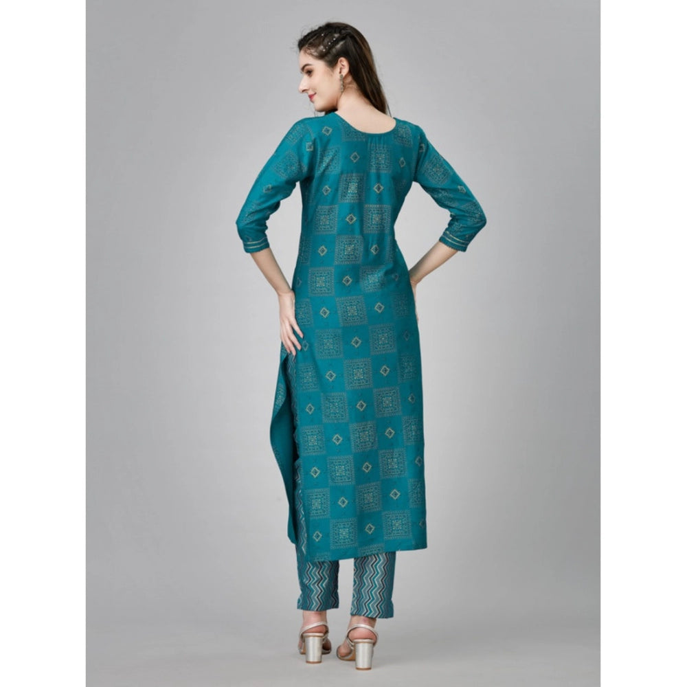 Amfyn Women's Casual 3-4 th Sleeve Embroidery Rayon Kurti Pant Set (Green)