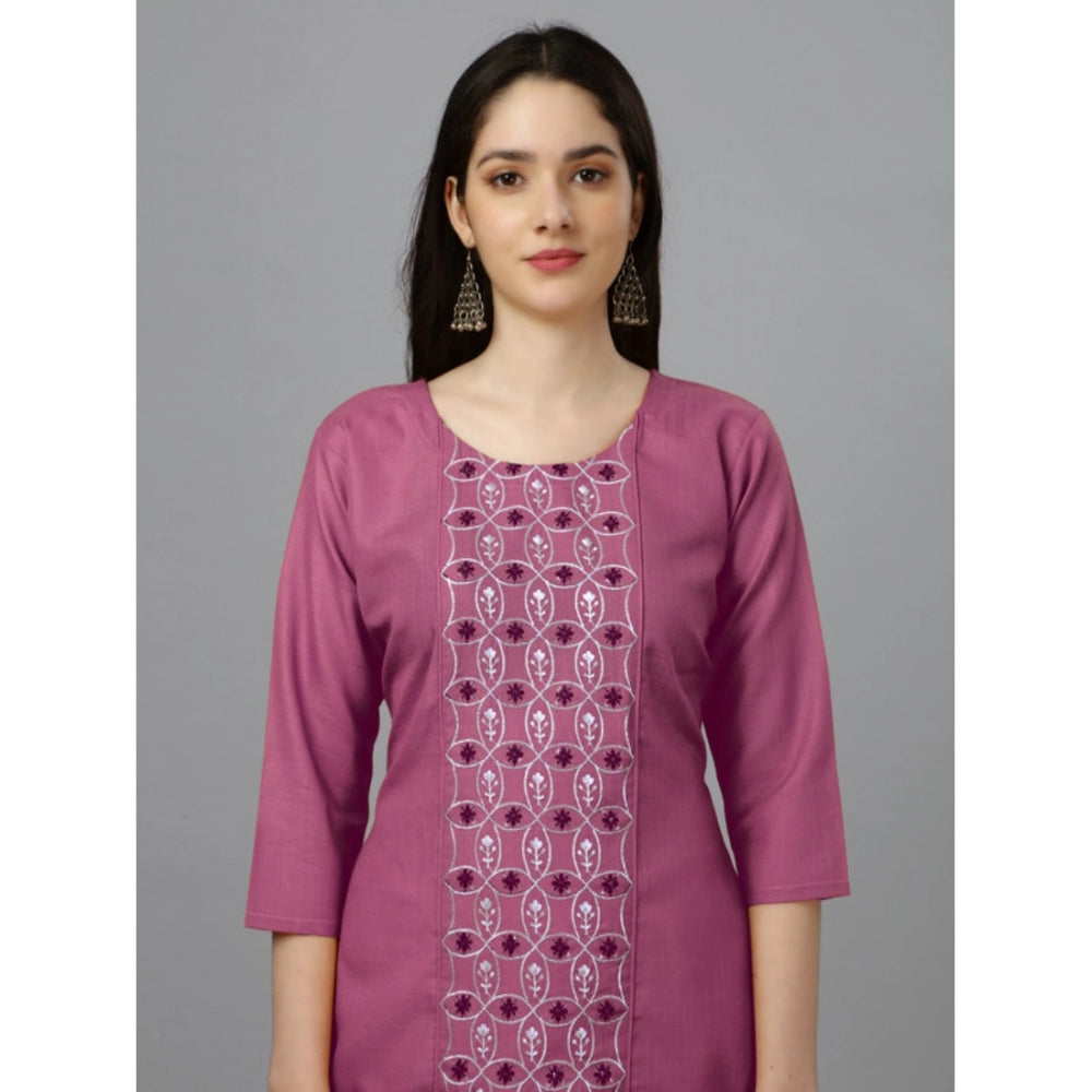 Amfyn Women's Casual 3-4 th Sleeve Embroidery Cotton Kurti (Purple)