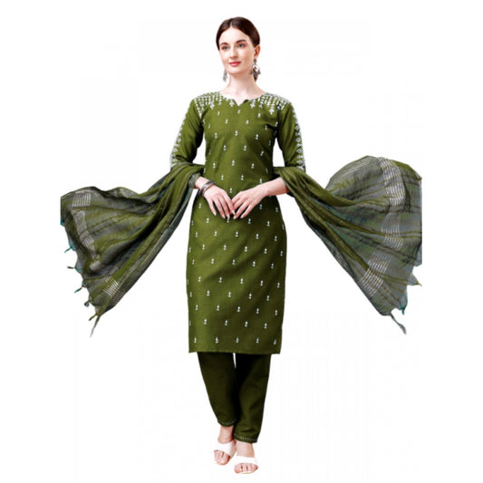 Amfyn Women's Casual 3-4 th Sleeve Embroidery Cotton Kurti Pant Dupatta Set (Green)