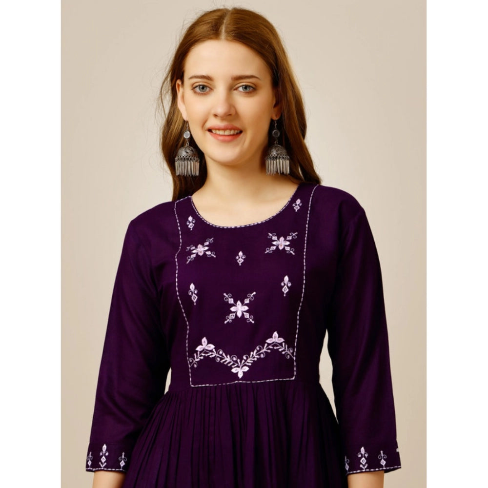 Amfyn Women's Casual 3-4 th Sleeve Embroidered Rayon Tunic Top (Purple)