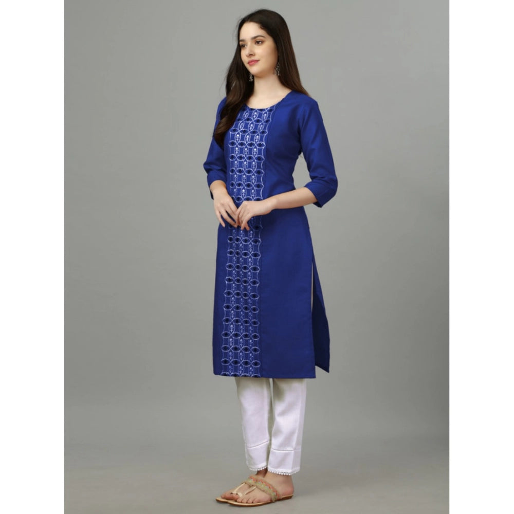 Amfyn Women's Casual 3-4 th Sleeve Embroidery Cotton Kurti (Blue)