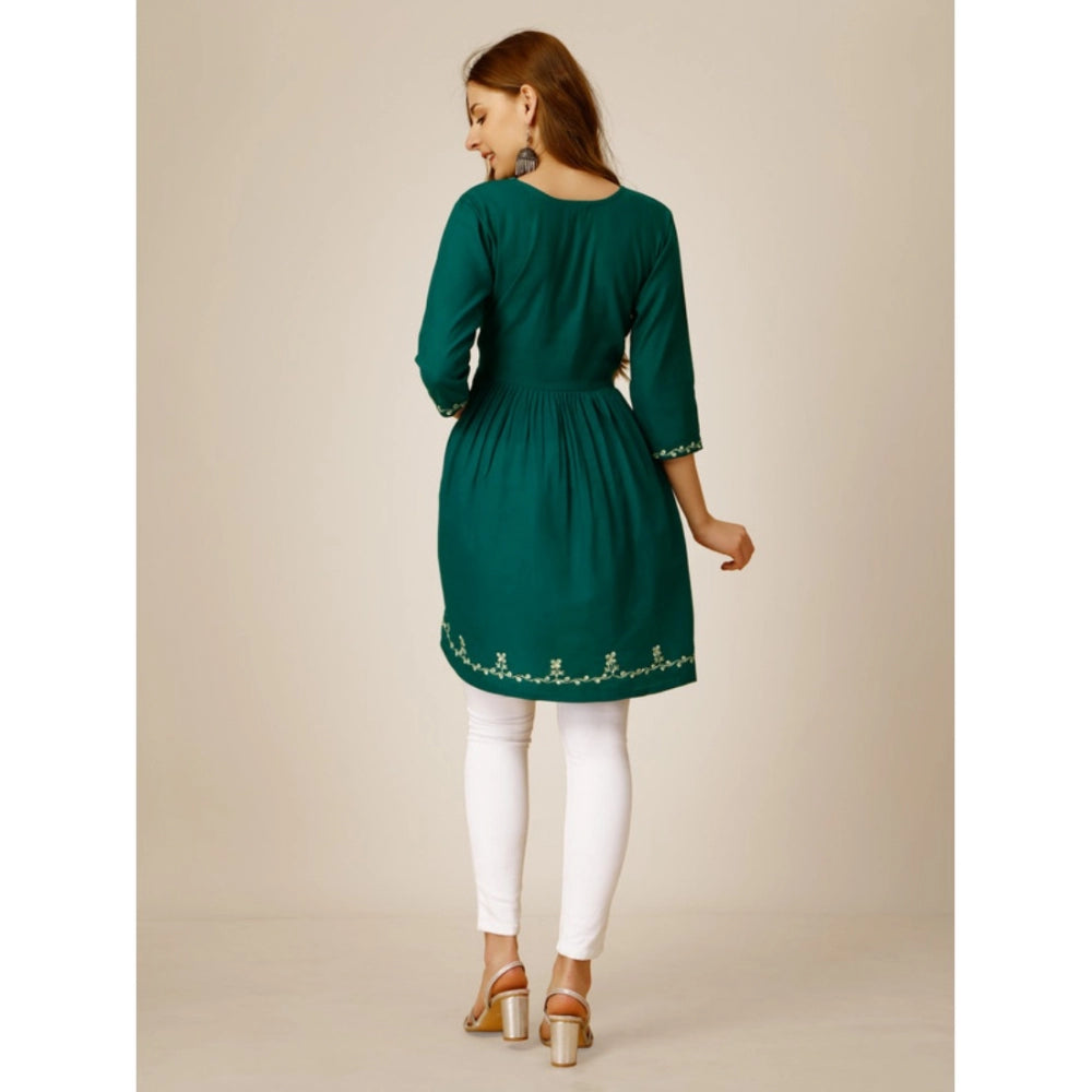 Amfyn Women's Casual 3-4 th Sleeve Embroidered Rayon Tunic Top (Light Green)