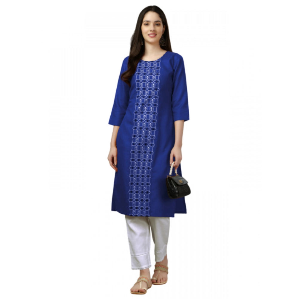 Amfyn Women's Casual 3-4 th Sleeve Embroidery Cotton Kurti (Blue)