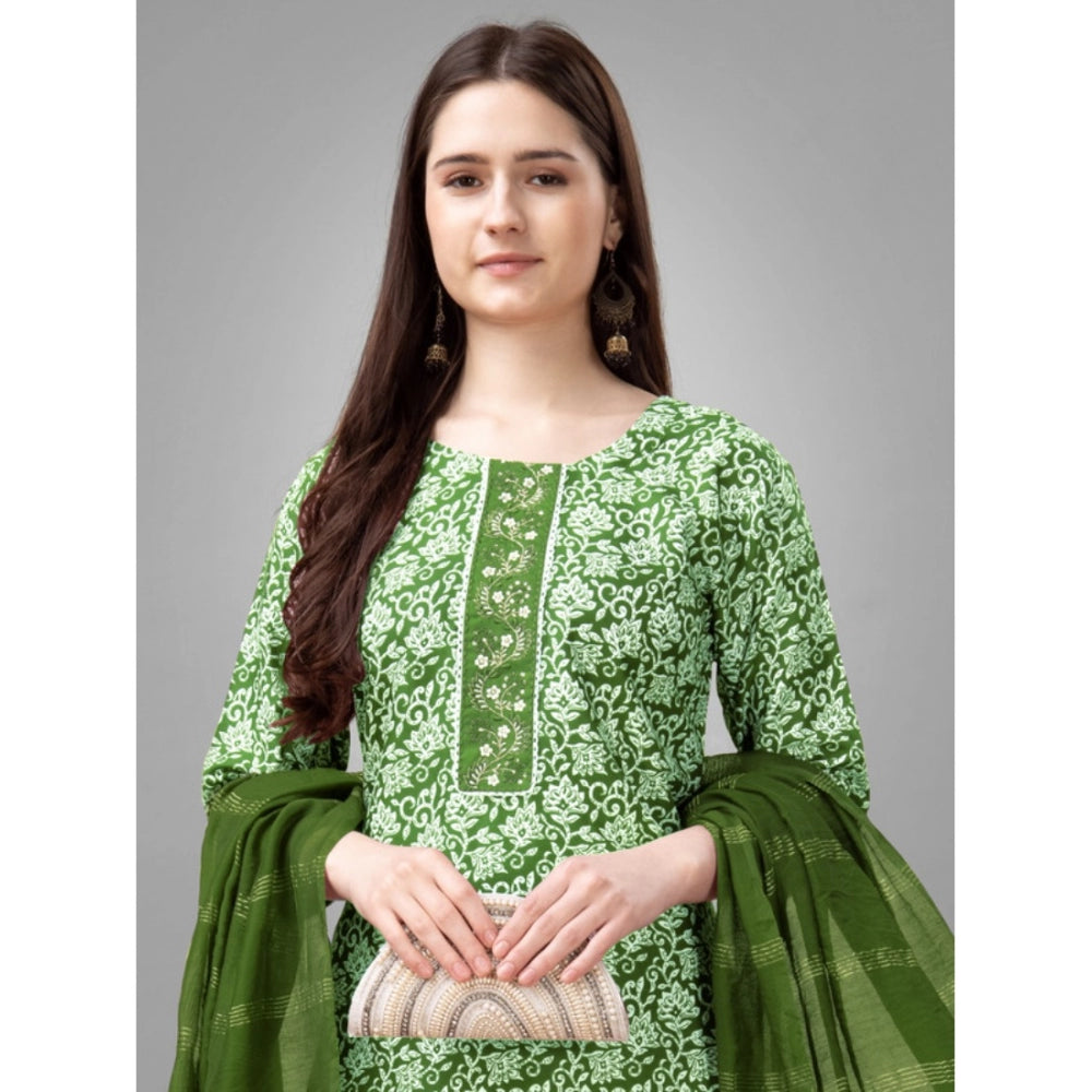 Amfyn Women's Casual 3-4 th Sleeve Embroidery Rayon Kurti Pant Dupatta Set (Green)