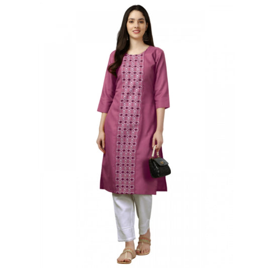 Amfyn Women's Casual 3-4 th Sleeve Embroidery Cotton Kurti (Purple)