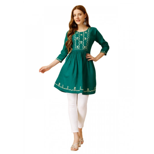 Amfyn Women's Casual 3-4 th Sleeve Embroidered Rayon Tunic Top (Light Green)