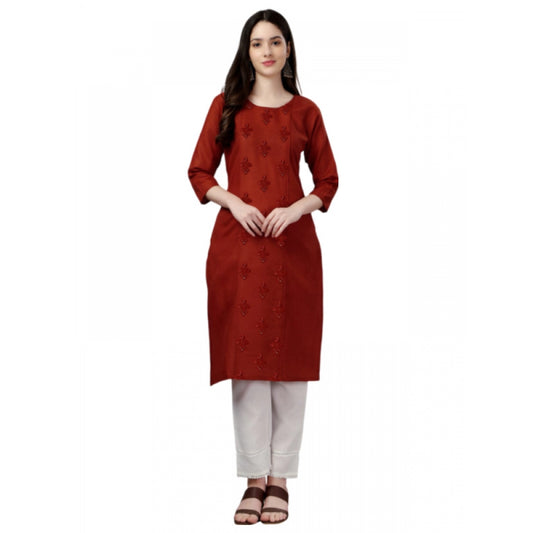 Amfyn Women's Casual 3-4 th Sleeve Embroidery Cotton Kurti (Rust)