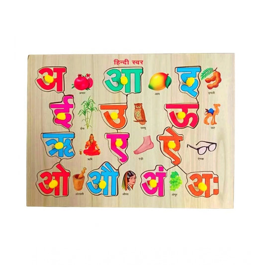Fashion Wooden Educational Learning Toy Wooden Puzzle Board Hindi Wovel (Wood Color)